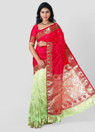 Self Design, Woven Banarasi Polyester Saree  (Red, Cream)