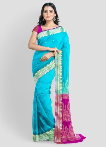 Self Design, Woven Banarasi Polyester Saree  (Magenta, Light Blue)